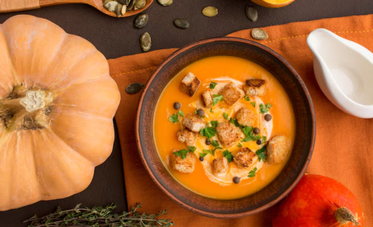 cumbuca com sopa de abobora cremosa
