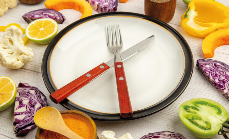 prato vazio com talheres em cima para representar receitas para jejum intermitente
