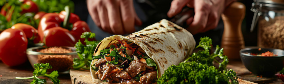 Shawarma pronto em cima de tábua.